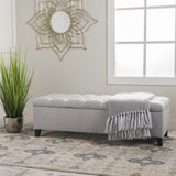 Ottilie Contemporary Button-Tufted Fabric Storage Ottoman Bench, Light Gray and Dark Brown Noble House