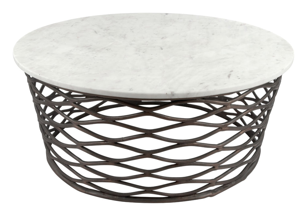 Zuo Modern Queen Marble, Aluminum, MDF Modern Commercial Grade Coffee Table White, Antique Bronze Marble, Aluminum, MDF
