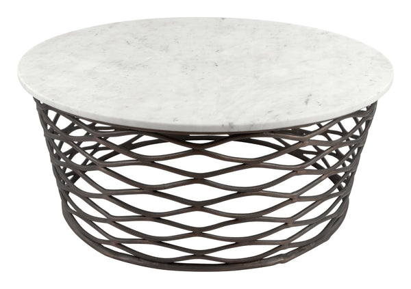 Zuo Modern Queen Marble, Aluminum, MDF Modern Commercial Grade Coffee Table White, Antique Bronze Marble, Aluminum, MDF