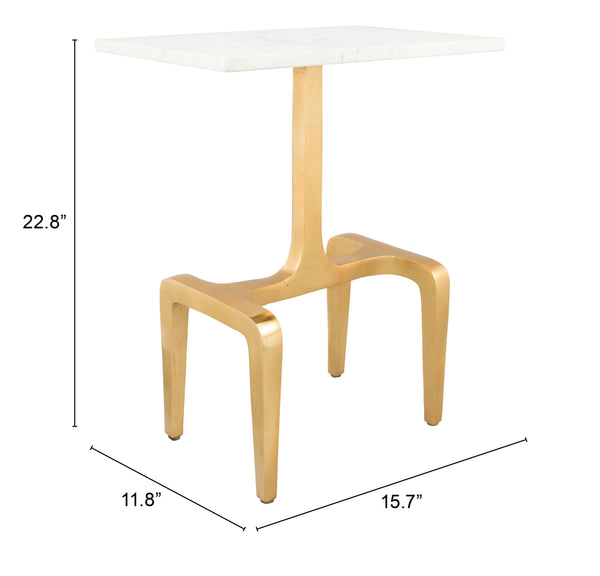 Zuo Modern Clement Marble, MDF, Aluminum Modern Commercial Grade Side Table White, Gold Marble, MDF, Aluminum