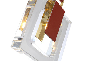 Bethel Elegant Gold Metal Pendant Light with Red Leather Strap & Clear Crystal for Modern Spaces