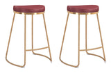 Zuo Modern Bree 100% Polyurethane, Plywood, Stainless Steel Modern Commercial Grade Counter Stool Set - Set of 2 Burgundy, Gold 100% Polyurethane, Plywood, Stainless Steel