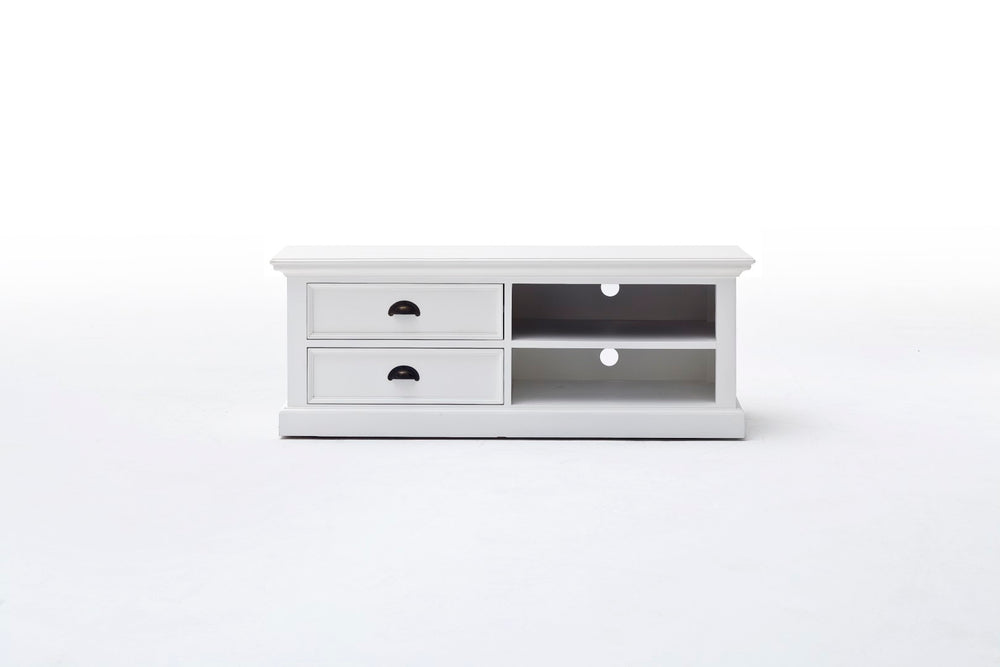 Halifax Entertainment Center with Antique Brass Hardware and Classic White Finish for Your Home