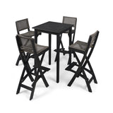 Polaris Outdoor 26" Square 5 Piece Wood and Wicker Bar Height  Set, Dark Gray Finish and Brown Noble House