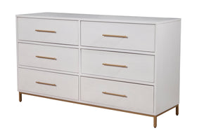 Alpine Furniture Madelyn Six Drawer Dresser 2010-03 White Mahogany Solids & Veneer 60 x 18 x 34