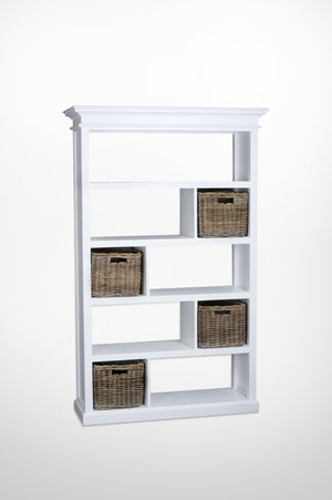 Halifax Room Divider with Basket Set in semi-gloss paint with a smooth top coat. Solid Mahogany, Composite wood
