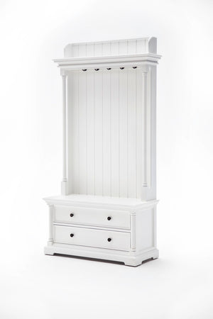 Provence Hall Tree in semi-gloss paint with a smooth top coat. Solid Mahogany, Composite wood