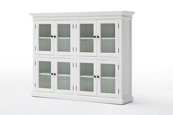 Halifax 8-Door Pantry in Classic White with Beveled Glass & Antique Brass – Stylish Storage Solution!