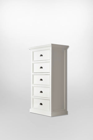 Halifax Chest of Drawers in semi-gloss paint with a smooth top coat. Solid Mahogany, Composite wood