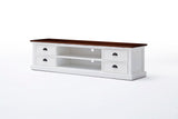 Halifax Accent Tv Unit with 4 Drawers in White with Brown wood veneer top Mahogany, MDF, Veneer