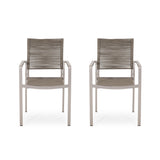 Cape Coral Outdoor Modern Aluminum Dining Chair with Rope Seat (Set of 2)