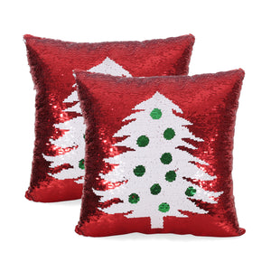 Noble House Texola Glam Sequin Christmas Throw Pillow (Set of 2), Red and White Tree