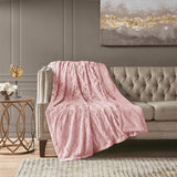 Zuri Glam/Luxury 100% Polyester Solid Brushed Long Fur Throw in Blush
