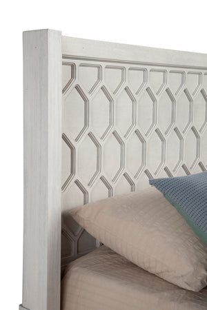 Denver Queen Panel Bed – Elegant Honeycomb Design in Light Grey Stain, Perfect for Any Bedroom Decor