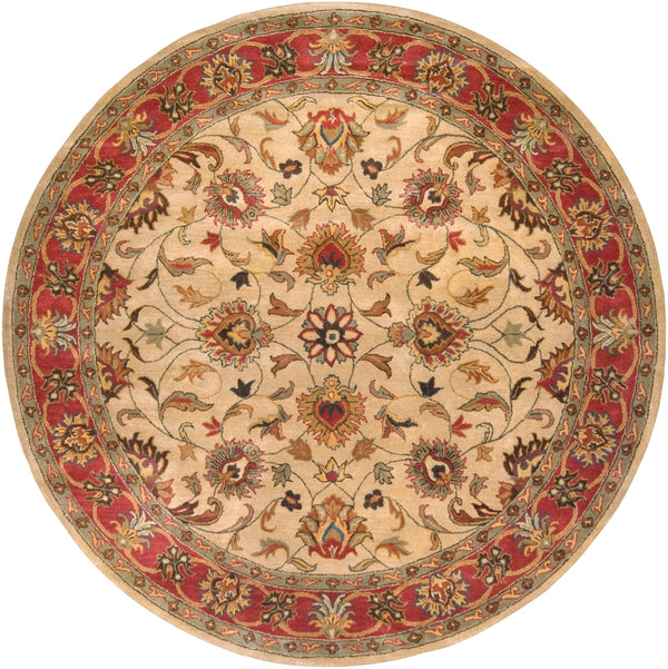 Caesar CAE-1001 Traditional Wool Rug CAE1001-8RD Camel, Burnt Orange, Dark Brown, Clay, Olive, Charcoal 100% Wool 8' Round