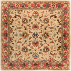 Caesar CAE-1001 Traditional Wool Rug CAE1001-99SQ Camel, Burnt Orange, Dark Brown, Clay, Olive, Charcoal 100% Wool 9'9" Square