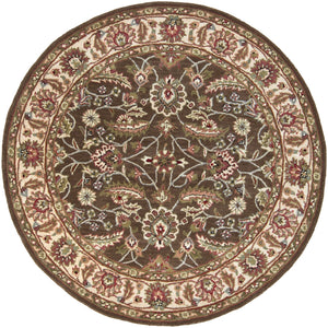Caesar CAE-1003 Traditional Wool Rug CAE1003-99RD Dark Brown, Sage, Bright Red, Blush, Mauve, Black, Garnet, Medium Gray, Olive 100% Wool 9'9" Round