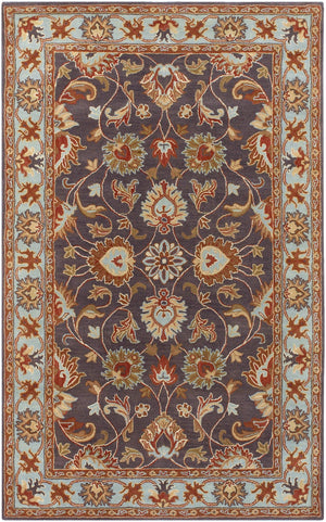 Caesar CAE-1004 Traditional Wool Rug CAE1004-58 Charcoal, Camel, Pale Blue, Medium Gray, Khaki, Cream, Peach 100% Wool 5' x 8'