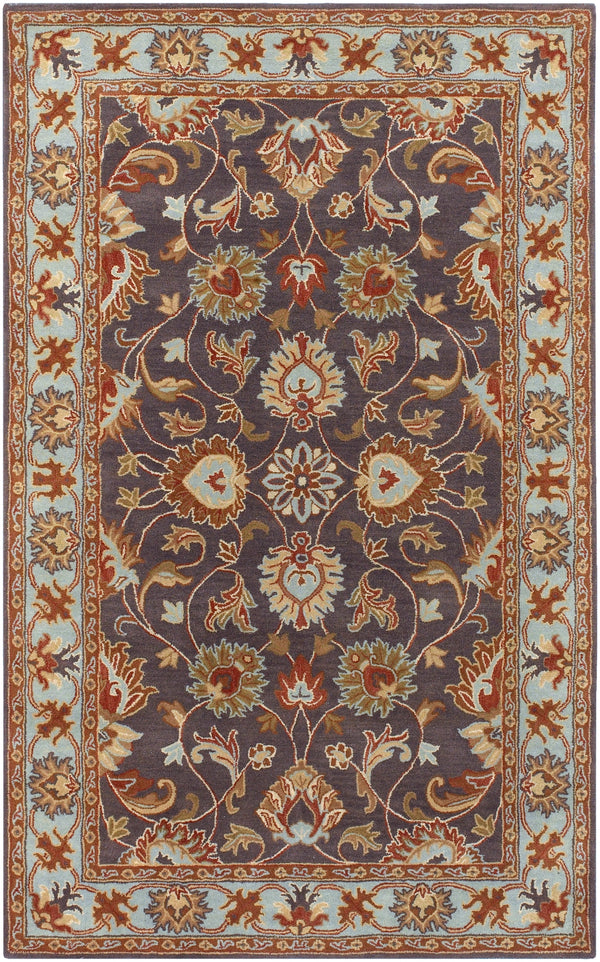 Caesar CAE-1004 Traditional Wool Rug CAE1004-58 Charcoal, Camel, Pale Blue, Medium Gray, Khaki, Cream, Peach 100% Wool 5' x 8'