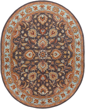 Caesar CAE-1004 Traditional Wool Rug CAE1004-810OV Charcoal, Camel, Pale Blue, Medium Gray, Khaki, Cream, Peach 100% Wool 8' x 10' Oval