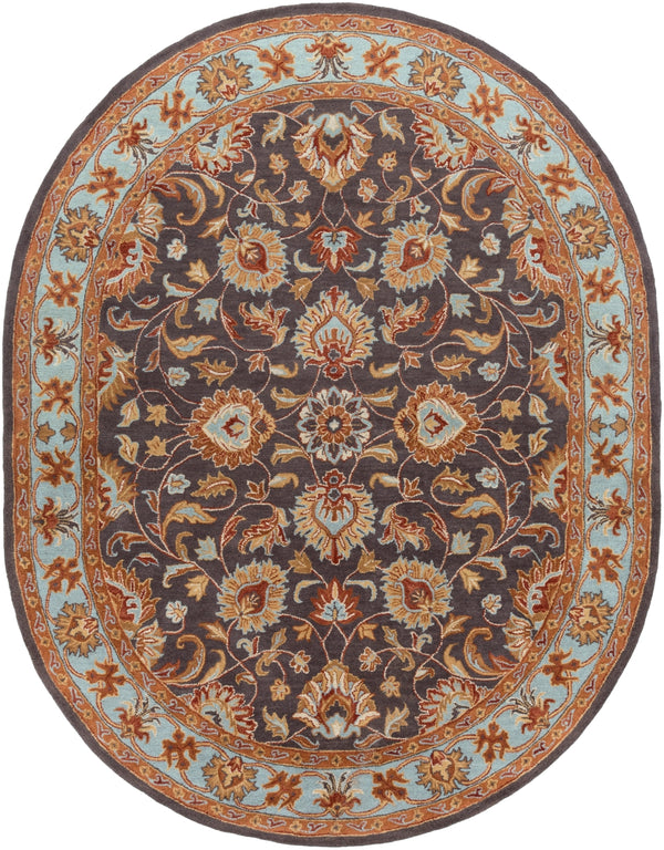 Caesar CAE-1004 Traditional Wool Rug CAE1004-810OV Charcoal, Camel, Pale Blue, Medium Gray, Khaki, Cream, Peach 100% Wool 8' x 10' Oval