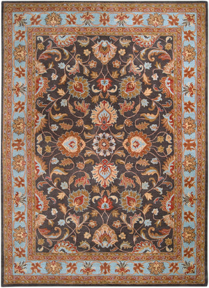 Caesar CAE-1004 Traditional Wool Rug CAE1004-811 Charcoal, Camel, Pale Blue, Medium Gray, Khaki, Cream, Peach 100% Wool 8' x 11'