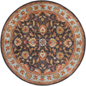 Caesar CAE-1004 Traditional Wool Rug CAE1004-8RD Charcoal, Camel, Pale Blue, Medium Gray, Khaki, Cream, Peach 100% Wool 8' Round