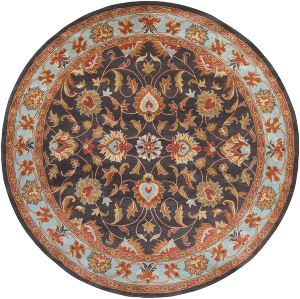 Caesar CAE-1004 Traditional Wool Rug CAE1004-8RD Charcoal, Camel, Pale Blue, Medium Gray, Khaki, Cream, Peach 100% Wool 8' Round