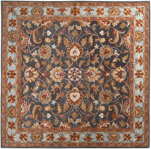Caesar CAE-1004 Traditional Wool Rug CAE1004-99SQ Charcoal, Camel, Pale Blue, Medium Gray, Khaki, Cream, Peach 100% Wool 9'9" Square
