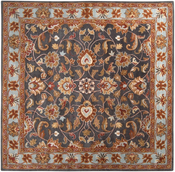 Caesar CAE-1004 Traditional Wool Rug CAE1004-99SQ Charcoal, Camel, Pale Blue, Medium Gray, Khaki, Cream, Peach 100% Wool 9'9" Square