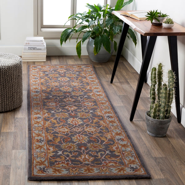 Caesar CAE-1004 Traditional Wool Rug CAE1004-312 Charcoal, Camel, Pale Blue, Medium Gray, Khaki, Cream, Peach 100% Wool 3' x 12'