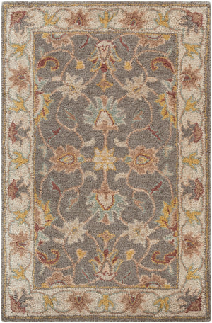 Caesar CAE-1005 Traditional Wool Rug CAE1005-912 Charcoal, Khaki, Bright Yellow, Light Gray, Taupe, Camel, Dark Brown, Medium Gray 100% Wool 9' x 12'