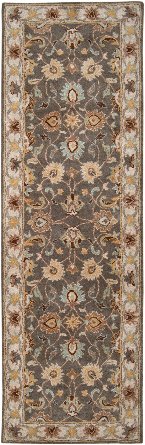 Caesar CAE-1005 Traditional Wool Rug CAE1005-312 Charcoal, Khaki, Bright Yellow, Light Gray, Taupe, Camel, Dark Brown, Medium Gray 100% Wool 3' x 12'