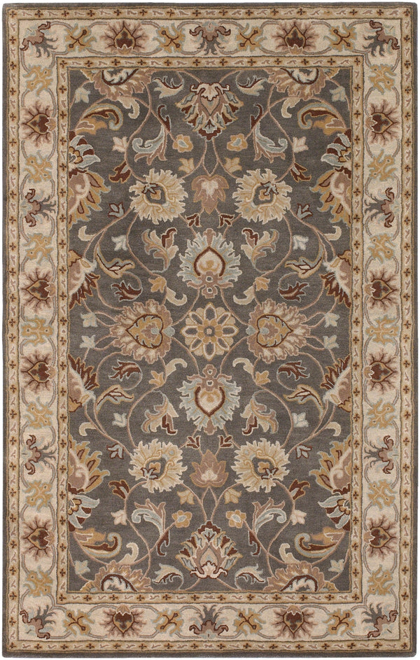 Caesar CAE-1005 Traditional Wool Rug CAE1005-58 Charcoal, Khaki, Bright Yellow, Light Gray, Taupe, Camel, Dark Brown, Medium Gray 100% Wool 5' x 8'