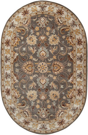 Caesar CAE-1005 Traditional Wool Rug CAE1005-69OV Charcoal, Khaki, Bright Yellow, Light Gray, Taupe, Camel, Dark Brown, Medium Gray 100% Wool 6' x 9' Oval