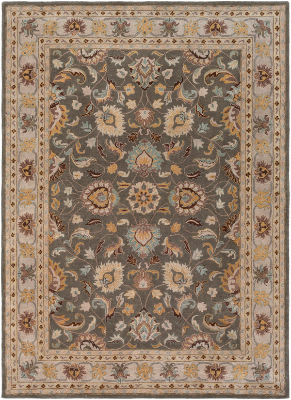 Caesar CAE-1005 Traditional Wool Rug CAE1005-811 Charcoal, Khaki, Bright Yellow, Light Gray, Taupe, Camel, Dark Brown, Medium Gray 100% Wool 8' x 11'