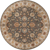 Caesar CAE-1005 Traditional Wool Rug CAE1005-8RD Charcoal, Khaki, Bright Yellow, Light Gray, Taupe, Camel, Dark Brown, Medium Gray 100% Wool 8' Round