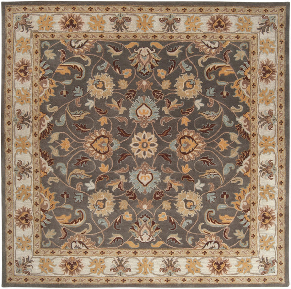 Caesar CAE-1005 Traditional Wool Rug CAE1005-99SQ Charcoal, Khaki, Bright Yellow, Light Gray, Taupe, Camel, Dark Brown, Medium Gray 100% Wool 9'9" Square