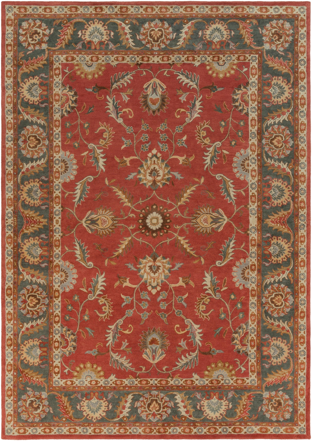 Caesar CAE-1007 Traditional Wool Rug CAE1007-912 Rust, Charcoal, Mustard, Taupe, Dark Brown, Burnt Orange 100% Wool 9' x 12'