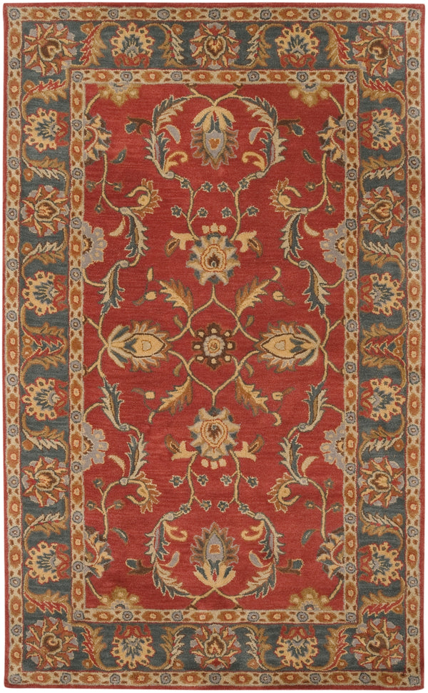 Caesar CAE-1007 Traditional Wool Rug CAE1007-58 Rust, Charcoal, Mustard, Taupe, Dark Brown, Burnt Orange 100% Wool 5' x 8'