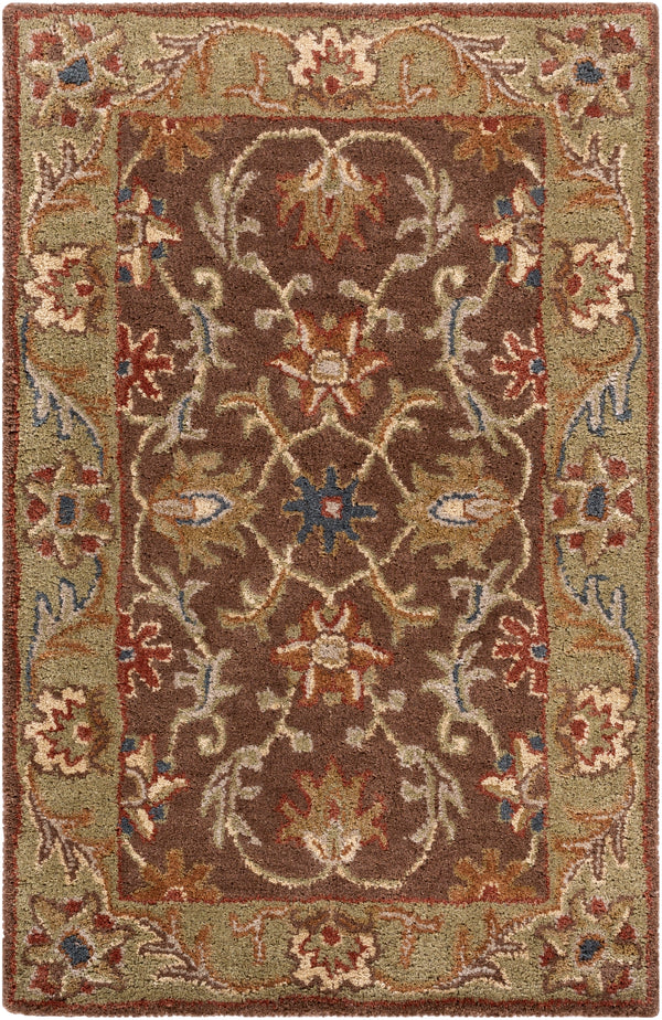 Caesar CAE-1009 Traditional Wool Rug CAE1009-912 Dark Brown, Camel, Burnt Orange, Khaki, Charcoal, Tan 100% Wool 9' x 12'