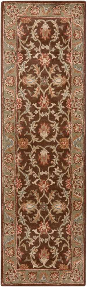 Caesar CAE-1009 Traditional Wool Rug CAE1009-268 Dark Brown, Camel, Burnt Orange, Khaki, Charcoal, Tan 100% Wool 2'6" x 8'