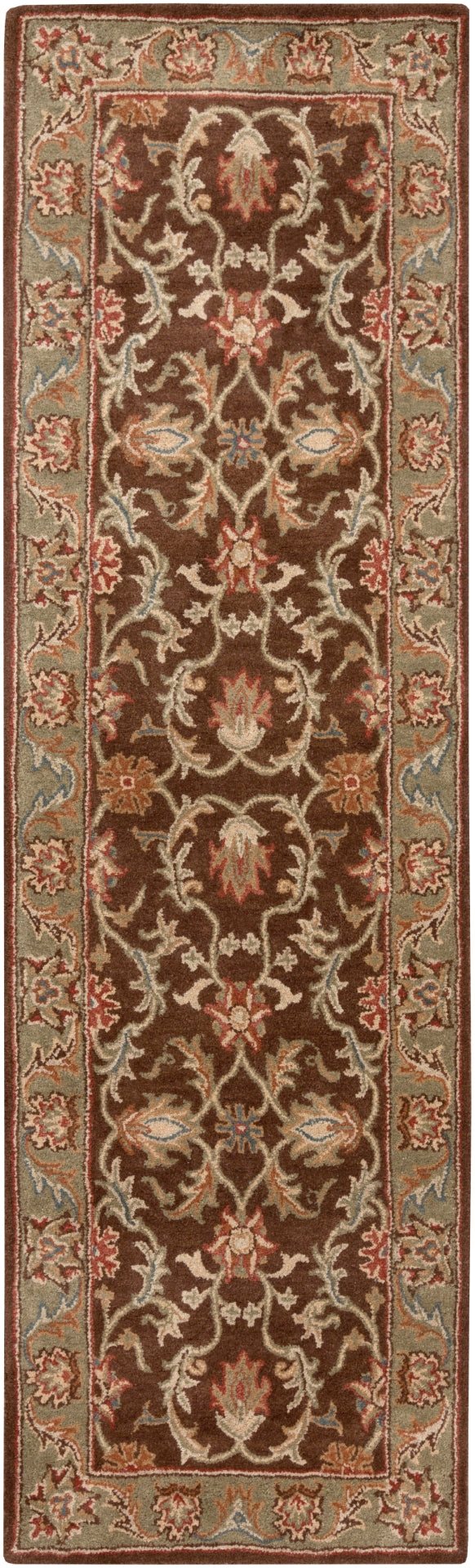 Caesar CAE-1009 Traditional Wool Rug CAE1009-268 Dark Brown, Camel, Burnt Orange, Khaki, Charcoal, Tan 100% Wool 2'6" x 8'