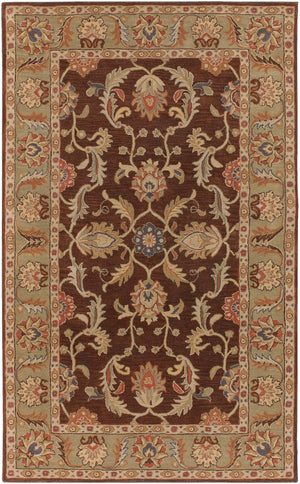 Caesar CAE-1009 Traditional Wool Rug CAE1009-58 Dark Brown, Camel, Burnt Orange, Khaki, Charcoal, Tan 100% Wool 5' x 8'