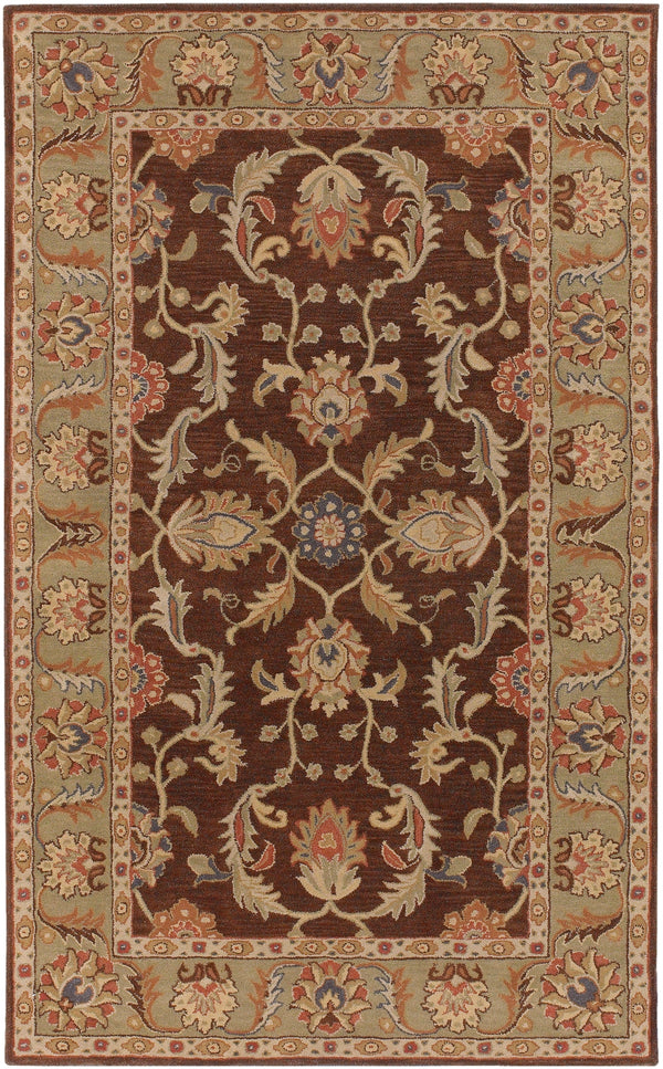 Caesar CAE-1009 Traditional Wool Rug CAE1009-58 Dark Brown, Camel, Burnt Orange, Khaki, Charcoal, Tan 100% Wool 5' x 8'