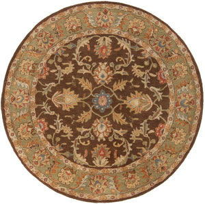 Caesar CAE-1009 Traditional Wool Rug CAE1009-99RD Dark Brown, Camel, Burnt Orange, Khaki, Charcoal, Tan 100% Wool 9'9" Round