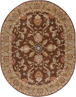 Caesar CAE-1009 Traditional Wool Rug CAE1009-810OV Dark Brown, Camel, Burnt Orange, Khaki, Charcoal, Tan 100% Wool 8' x 10' Oval