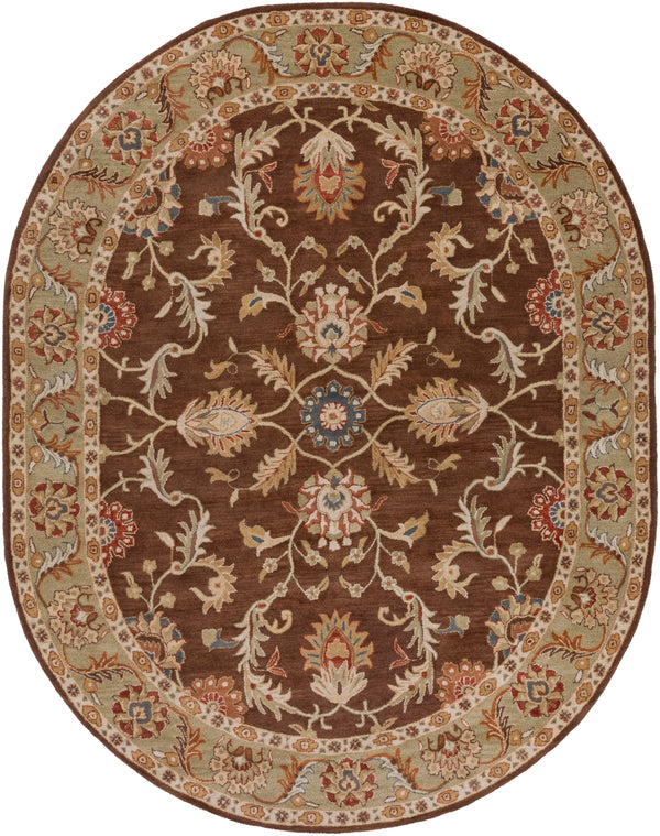 Caesar CAE-1009 Traditional Wool Rug CAE1009-810OV Dark Brown, Camel, Burnt Orange, Khaki, Charcoal, Tan 100% Wool 8' x 10' Oval