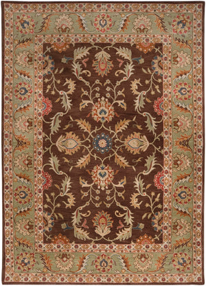 Caesar CAE-1009 Traditional Wool Rug CAE1009-811 Dark Brown, Camel, Burnt Orange, Khaki, Charcoal, Tan 100% Wool 8' x 11'