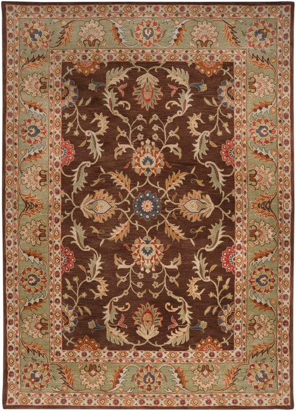 Caesar CAE-1009 Traditional Wool Rug CAE1009-811 Dark Brown, Camel, Burnt Orange, Khaki, Charcoal, Tan 100% Wool 8' x 11'